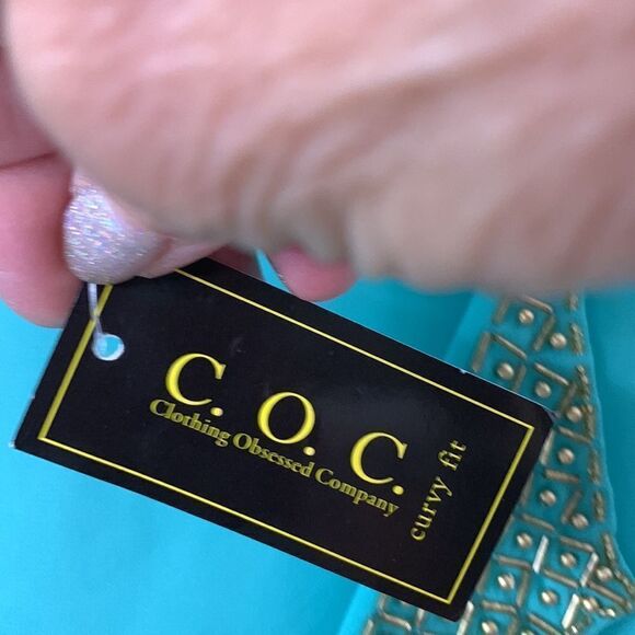 C.O.C. Size 2 XL short sleeve mint front lined blouse with blinged lapel - Picture 4 of 9